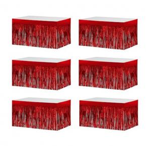 6 PCS Red Metallic Foil Fringe Tinsel Table Skirts 9 Feet x29.5 Inch for Rectangle Tables, Tinsel Backdrop Curtains,Party Supplies,Wedding, Birthday, Parade Floats, Christmas Decorations 